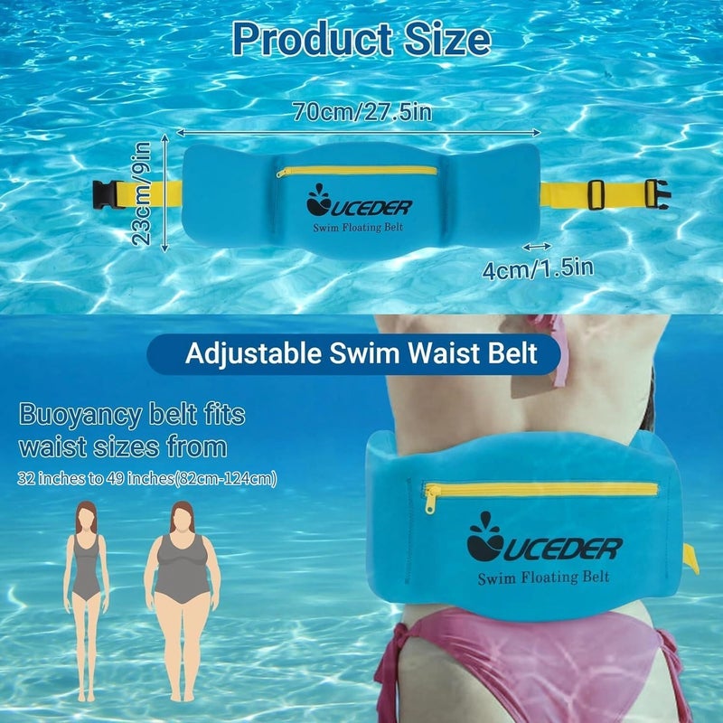 UCEDER Swim Belt for Adults, Adjustable Flotation Belt,Water Aerobics Belt with Zippered Pocket,3-Section EPE Swimming Buoyancy Belt,Pool Exercise Equipment for Cross Training, Aqua Jogging（L） - Image 3